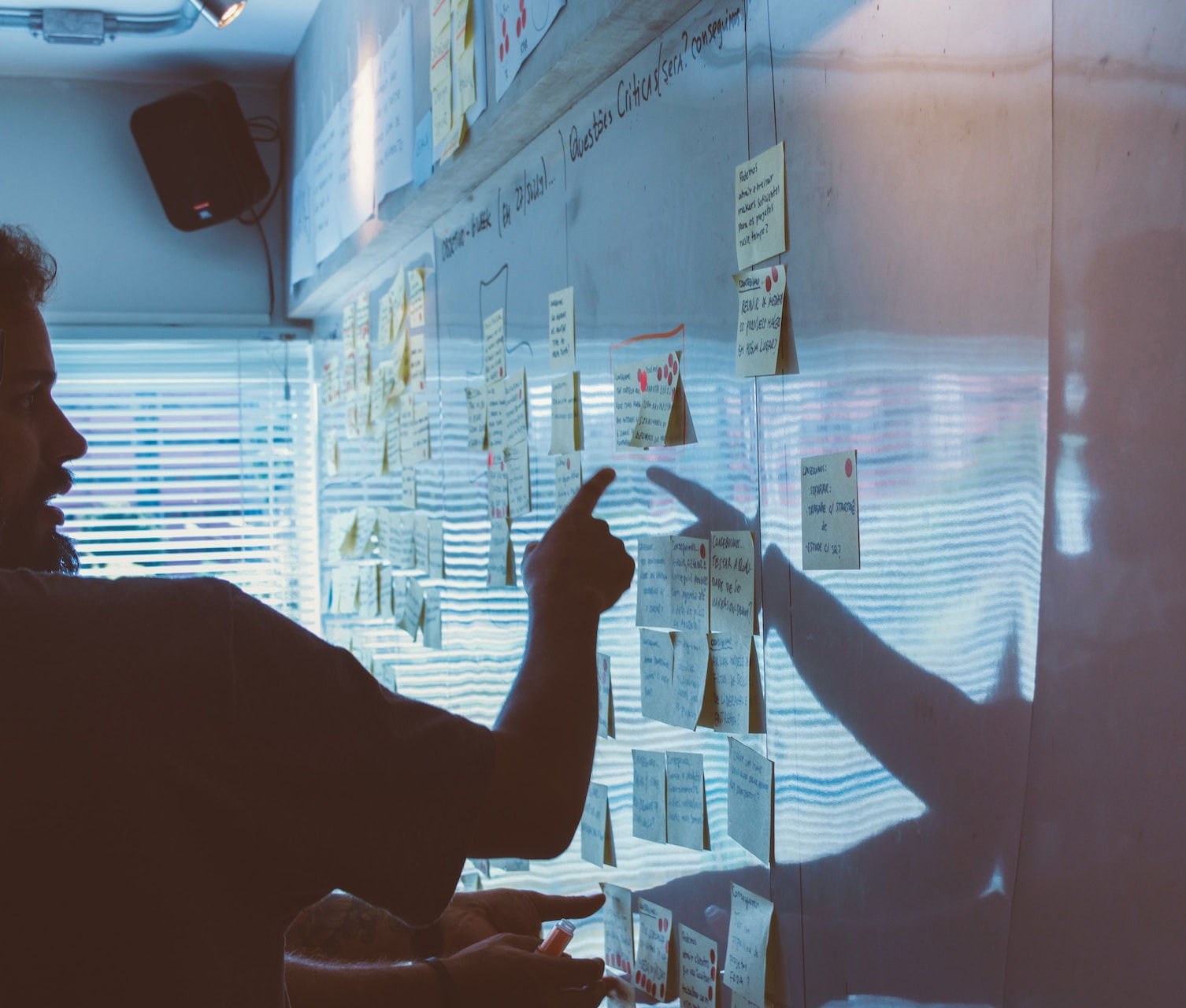Team going over a whiteboard